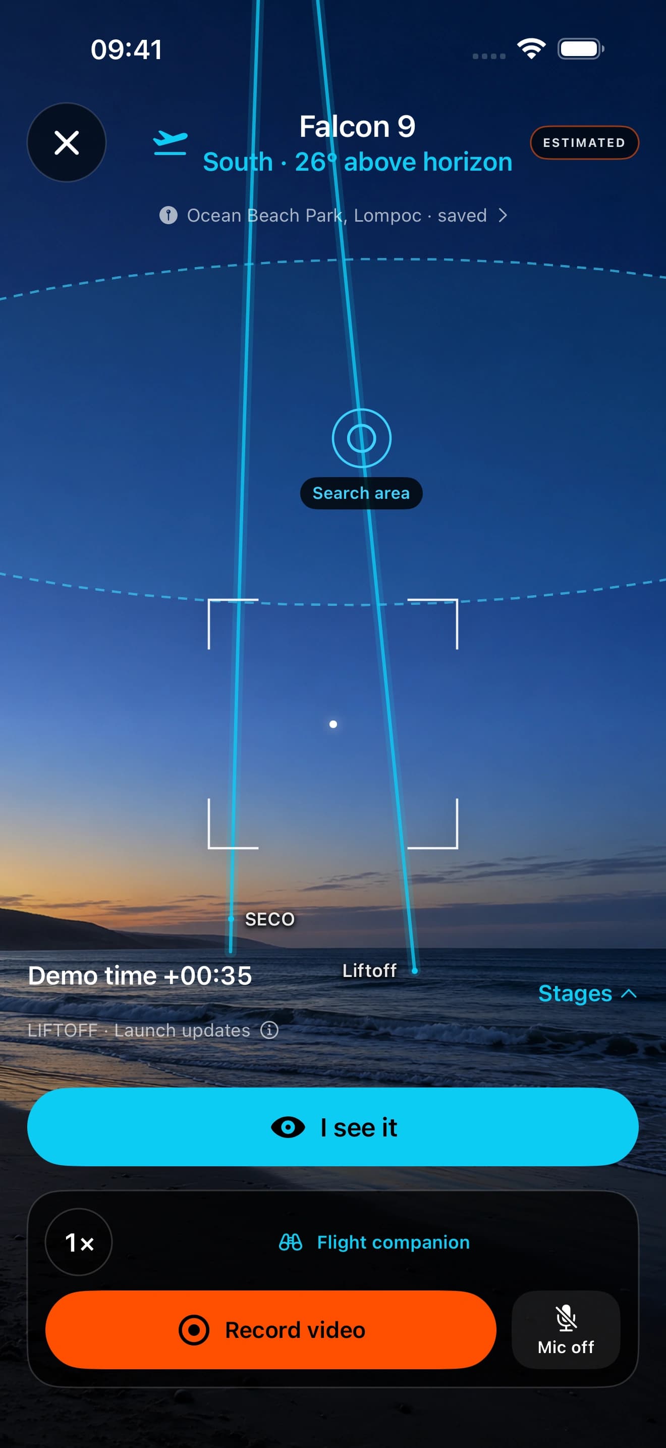 Launch Lookout Simulator capture of estimated launch guidance over an illustrative camera scene